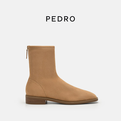 PEDRO软面短靴秋季新款小方头时尚及踝靴后拉链PW1-16760020