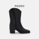 PEDRO方头牛皮中筒靴女靴乌托邦系列骑士靴PW1 16760016