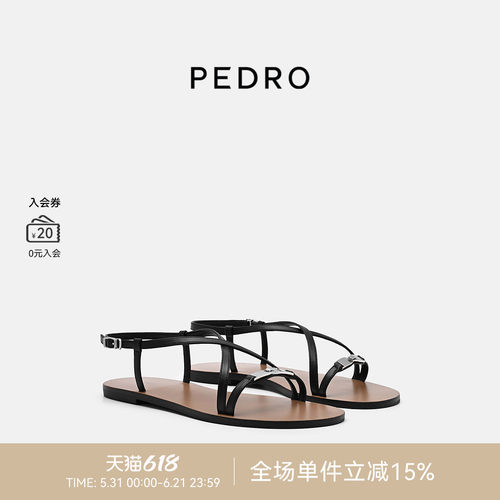PEDRO平底细带凉鞋26夏季派克系列松弛感金属扣女鞋PW1-65110101