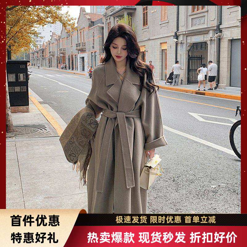 2025加厚秋冬季中长款美拉德双面绒毛呢外套女连帽小个子呢子大衣