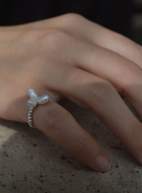 keshi 珍珠串珠戒 手工戒指指环925银戒指设计感夸张甜美小众复古