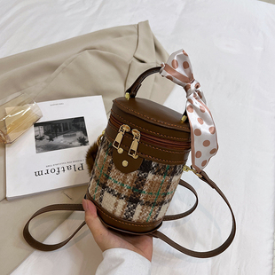 手工包diy材料自制礼物送女友时尚 百搭菱格单肩斜跨水桶包手缝包