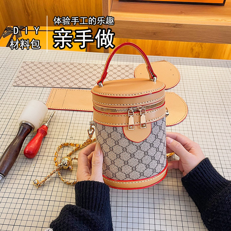 经典老花复古印花手工自制水桶包diy材料高级感百搭洋气斜挎手提