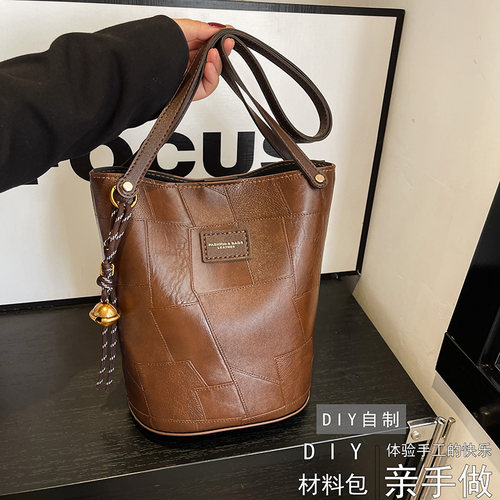 复古水桶包单肩腋下包手工自制