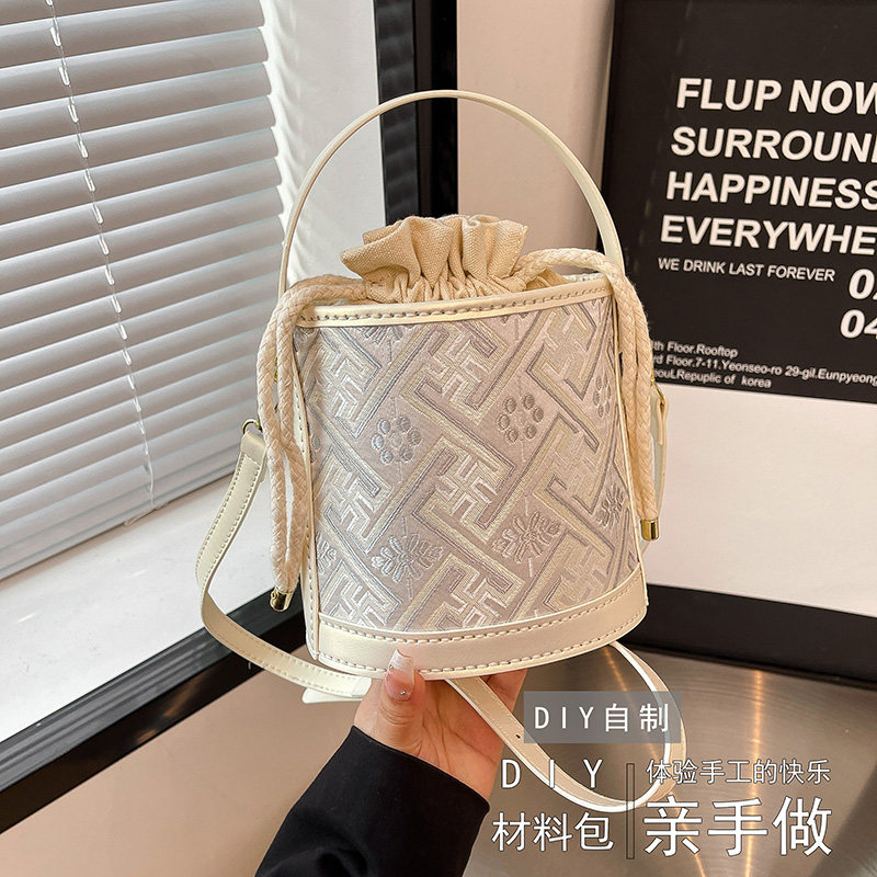 壮锦民族风手提包自配diy手工编织包包材料自制礼物送女友水桶包