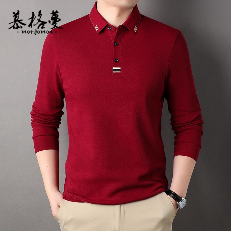 本命年红色长袖t恤男春秋季新款上衣潮流时尚百搭休闲Polo衫男士