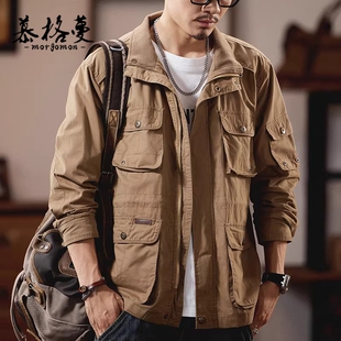 夹克男春季新款宽松潮牌复古休闲百搭多口袋猎装美式工装外套男士