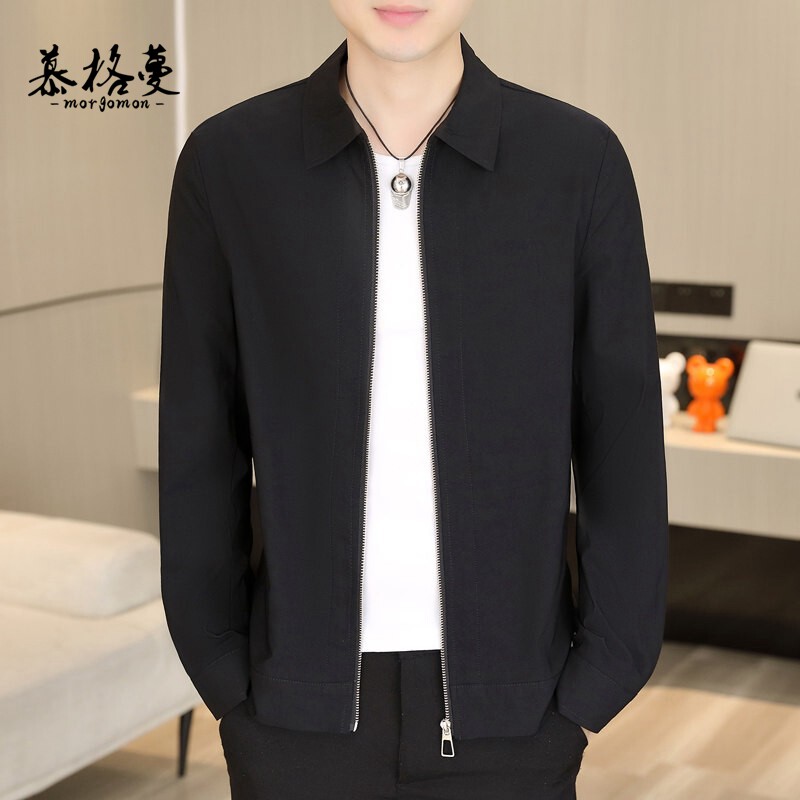 男士夏季潮流薄款外套翻领冰丝拉链防晒衣商务休闲行政夹克上衣