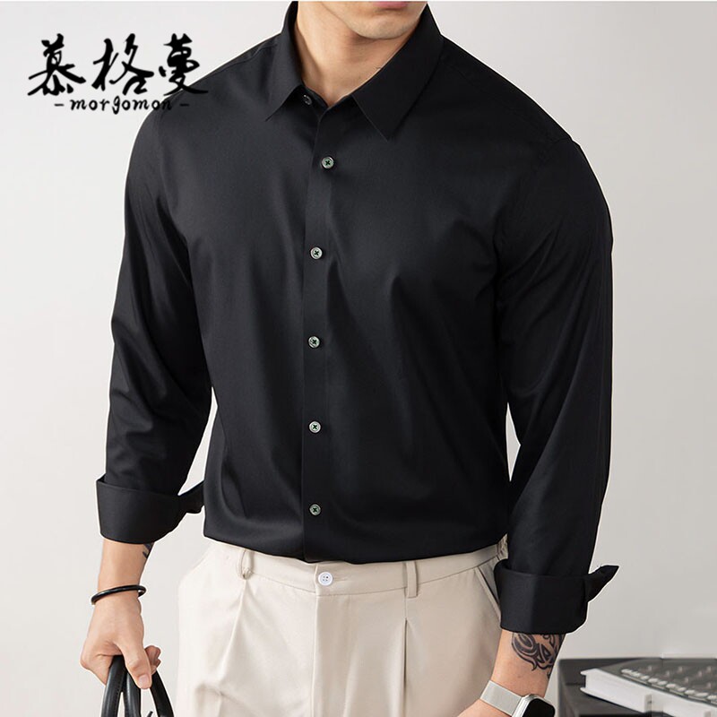 长袖衬衫男2026春秋季新款职业装翻领高级感休闲纯色商务正装男士