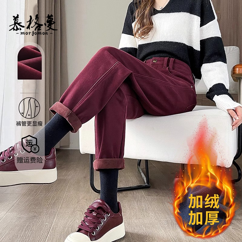 加绒牛仔裤女秋冬季新款