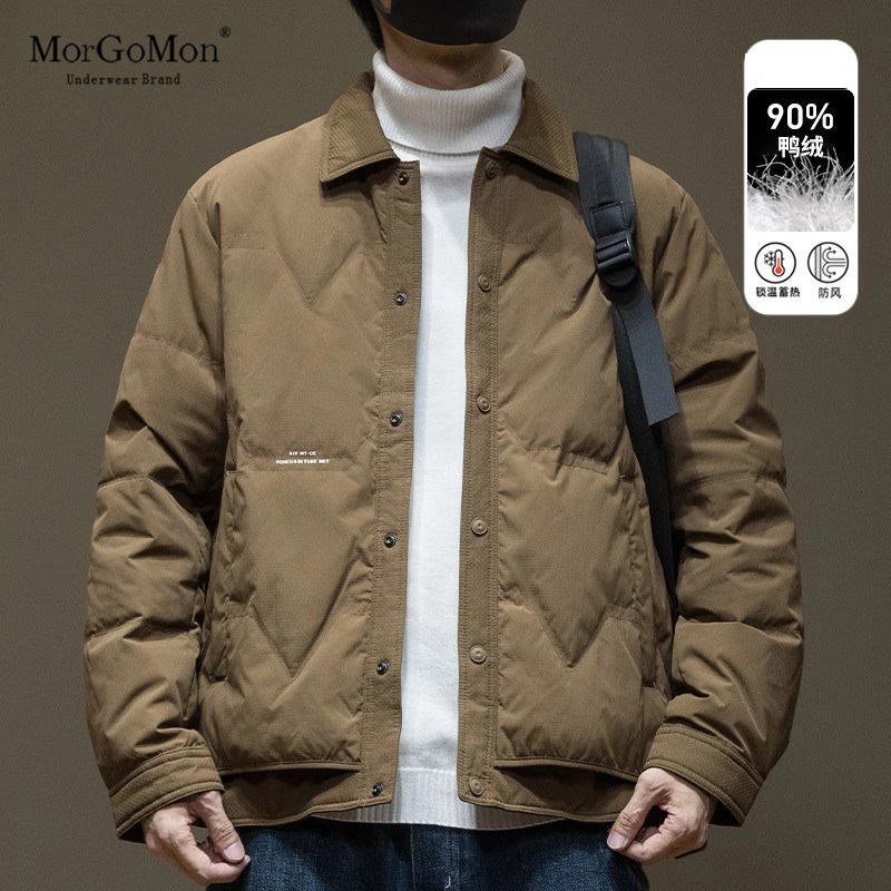 羽绒服男防溅水户外轻薄保暖冬季新款宽松休闲大码衬衫式外套上衣