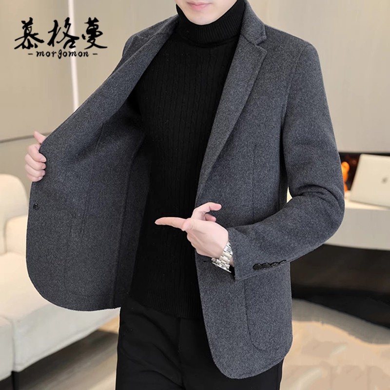 毛呢外套男新款秋冬西装高级感加厚保暖韩版修身通勤休闲质感夹克