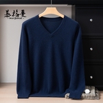 男士V领100%纯山羊绒衫秋冬季针织打底衫商务休闲鸡心领长袖毛衣