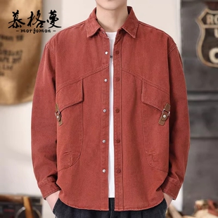牛仔风夹克外套男春秋季2026新款时尚高级感纯棉休闲工装衬衫男士