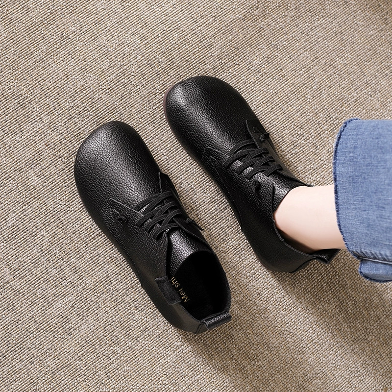 韩版系带牛筋软底百搭软面防滑单鞋2025秋季新款真皮平底豆豆鞋女,女鞋,乐福鞋（豆豆鞋）,淘宝优惠券,粉丝福利购,淘宝优惠卷