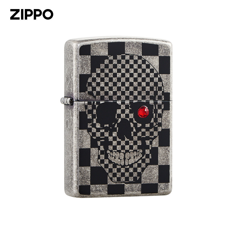 ZIPPO官方旗舰店格子骷髅防风煤油打火机ZBT-3-117a日版原版在册