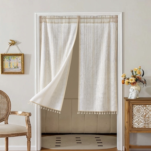 隔断帘门帘棉麻2025新款卫生间门口遮挡帘免打孔布艺厨房隔断纱帘