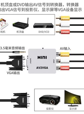 AV转VGA高清视频转换器 mini AV2VGA小白盒 AV to VGA视频转换器