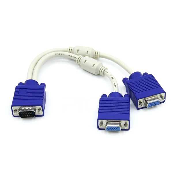 vga一拖二线3+6双磁环视频信号连接线电脑线一分二显示器连接线