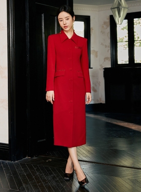 红色新中式年会连衣裙女长款高端艺考播音主持人上镜正装庆典礼服