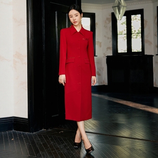 红色新中式年会连衣裙女长款高端艺考播音主持人上镜正装庆典礼服