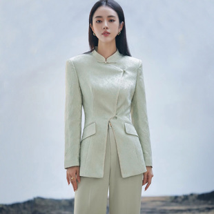 扶摇国风新中式立领西装套装女士职场正装盘扣主持人宴会礼服工装