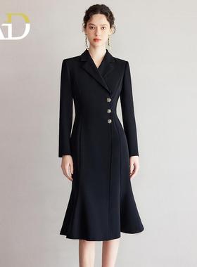 AD宴会礼服主持人新款黑色轻奢女连衣裙高级感鱼尾裙销售部工作服