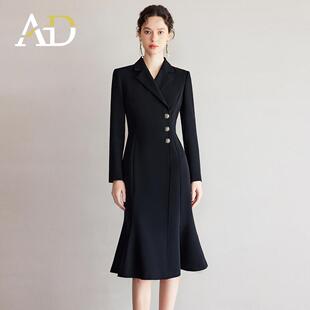 AD宴会礼服主持人新款黑色轻奢女连衣裙高级感鱼尾裙销售部工作服