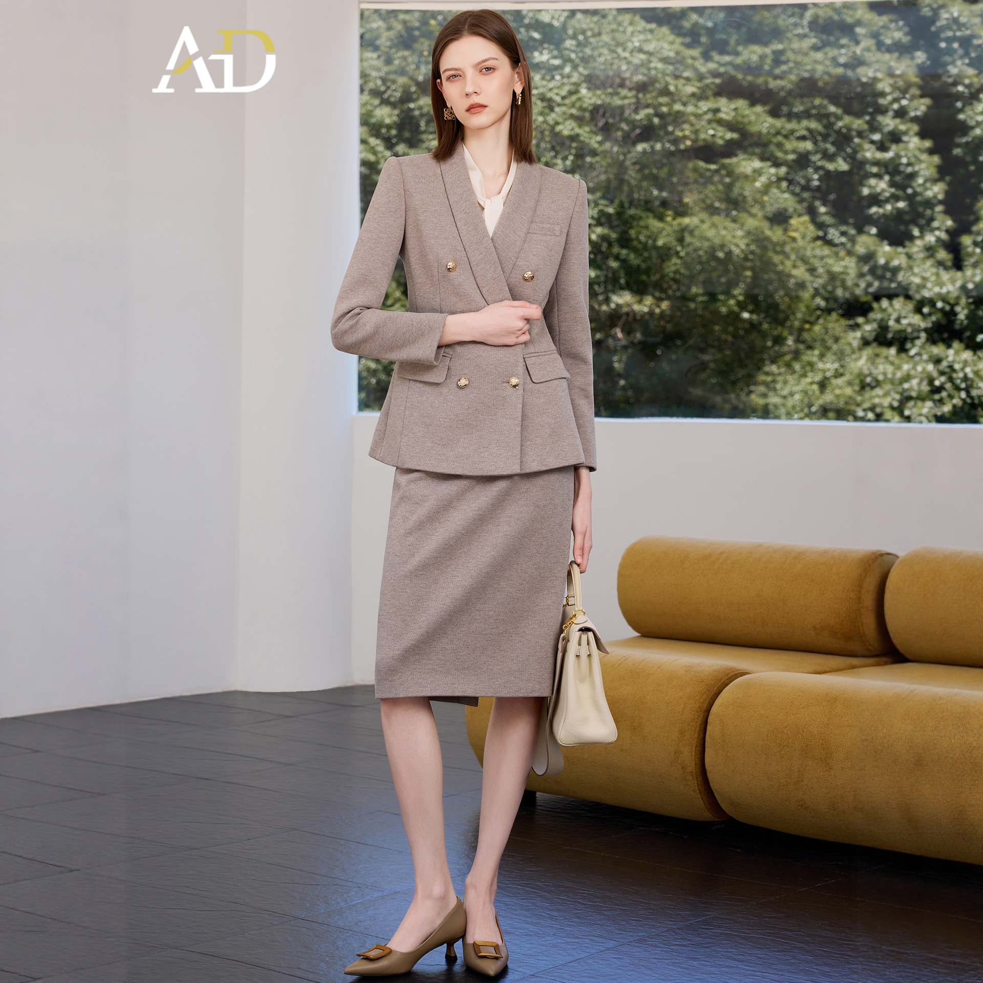 AD燕麦色西装套装女秋冬职业高端