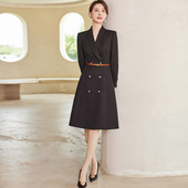 加厚黑色西装 连衣裙女秋冬高级感气质主持人教师销售部工作服礼服