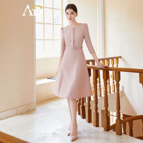 AD大码粉色礼服轻奢高级感连衣裙