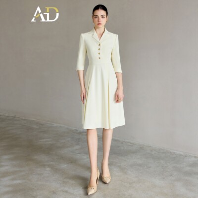 AD米白色西装连衣裙女高端主持人