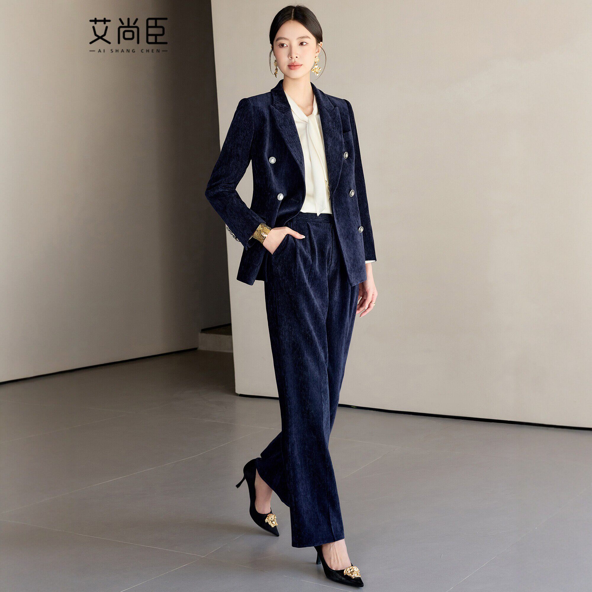 慵懒风早春丝绒高级感西装套装裤