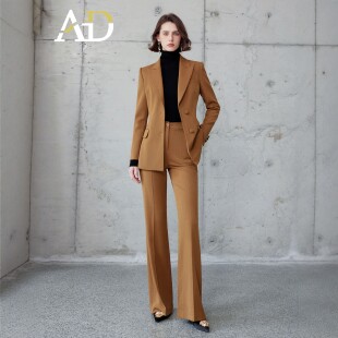 工作服气质干练商务正装 秋冬羊毛职业装 套装 AD高端金棕色女士西装