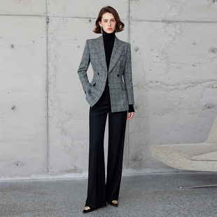 AD英伦风格纹高级感西装套装秋冬外套女西服阔腿裤轻奢两件套工装