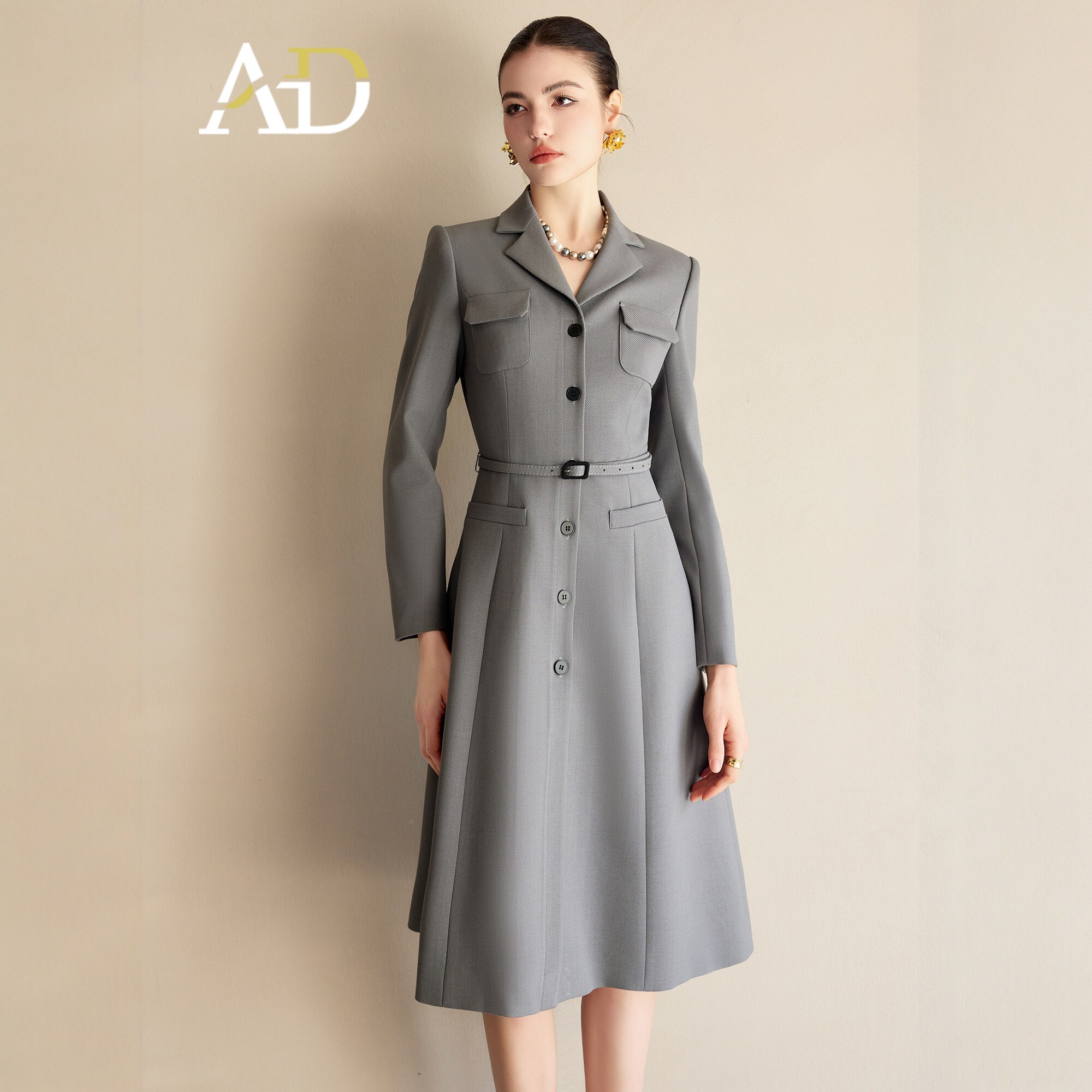 大码AD灰色轻奢职业连衣裙女礼服