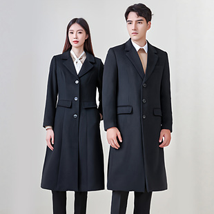 大码胖MM羊毛呢大衣男女同款工作服空姐经理酒店物业呢子加长外套