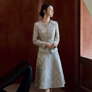 新中式重工提花早春时尚气质套装女浮雕感轻奢高级感国风宴会礼服
