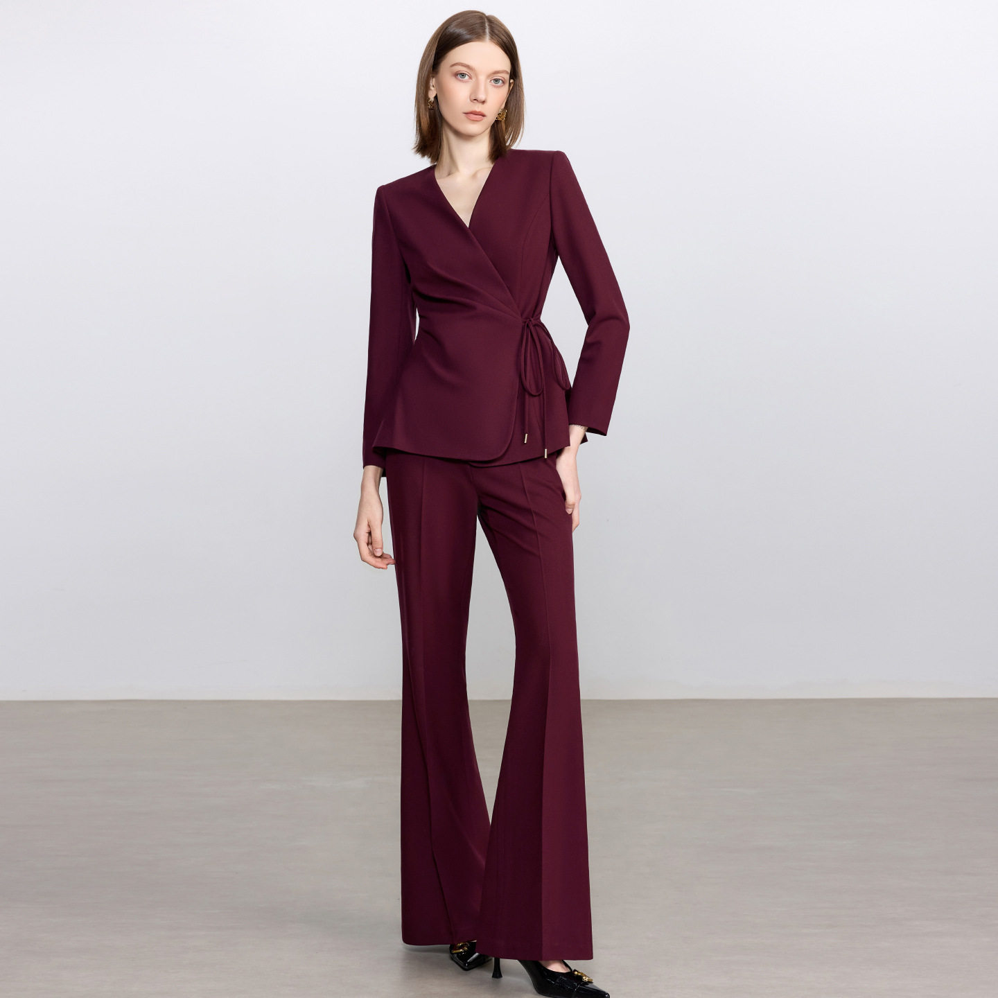 AD高端羊毛深红色宴会礼服职业西装套装女轻奢西服外套高级感正装