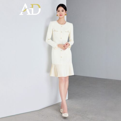 AD宴会礼服法式小香风百褶连衣裙