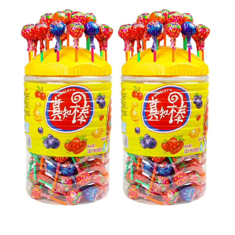 真知棒108支*2桶棒棒糖桶装什锦水果混合口味儿童糖果零食