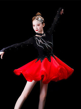 新款拉丁舞比赛舞裙三步踩表演服交谊舞服装女成人连衣裙演出服