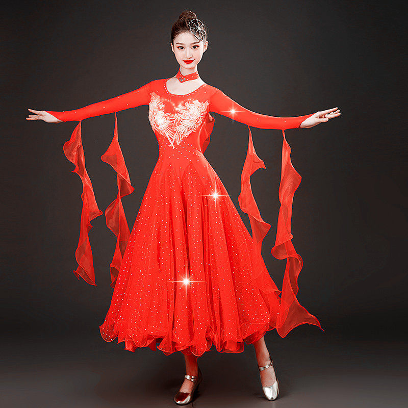 新款表演服摩登舞裙国标舞服交谊舞裙连衣裙演出服华尔兹舞蹈服