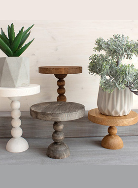 实木托盘圆形花架盘马克杯架