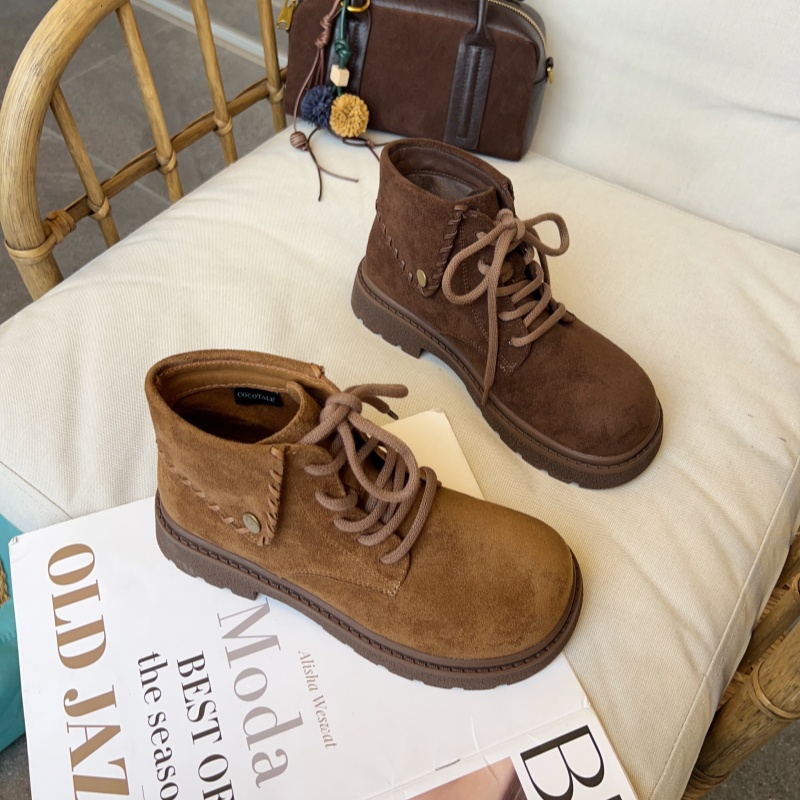 欧货复古粗跟马丁靴女