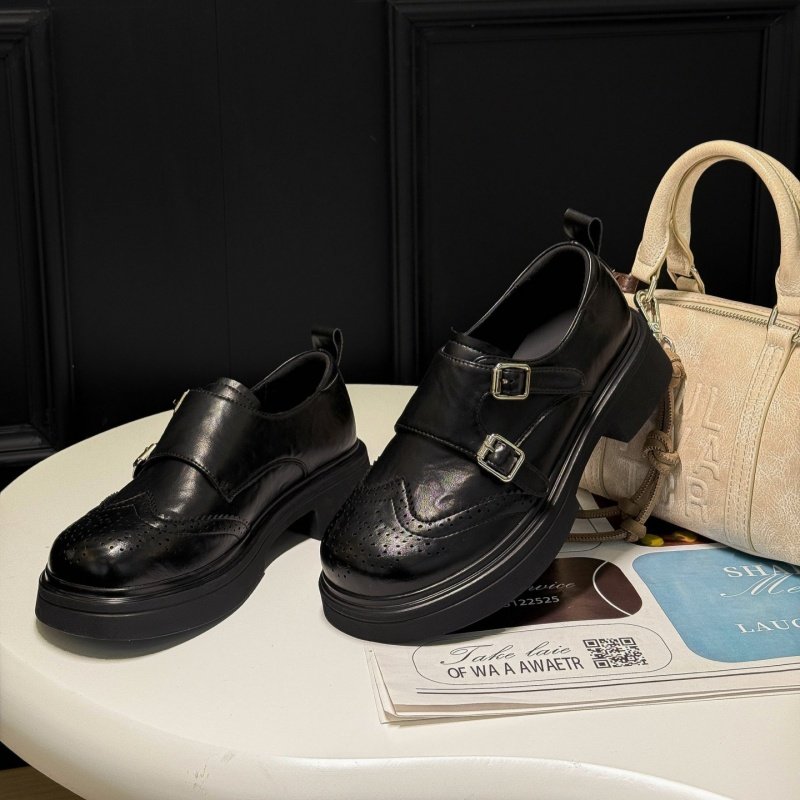 实体店 ~英伦风真皮深口小众乐福鞋女皮带扣布洛克厚底圆头小皮鞋,女鞋,乐福鞋（豆豆鞋）,淘宝优惠券,粉丝福利购,淘宝优惠卷