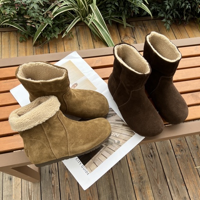 真皮两穿保暖雪地靴女2025基地JIDI韩版新款厚底勃肯复古加绒短靴