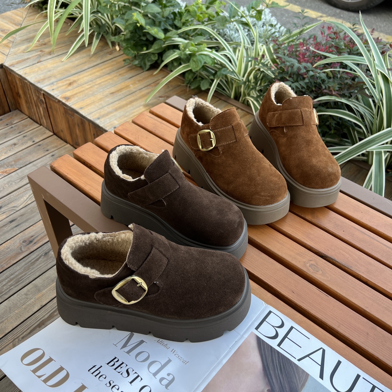 无注册商标松糕厚底真皮复古勃肯