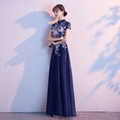 旗袍气场女王连衣裙 高贵宴会主持人气质长款 中式 晚礼服女2024新款