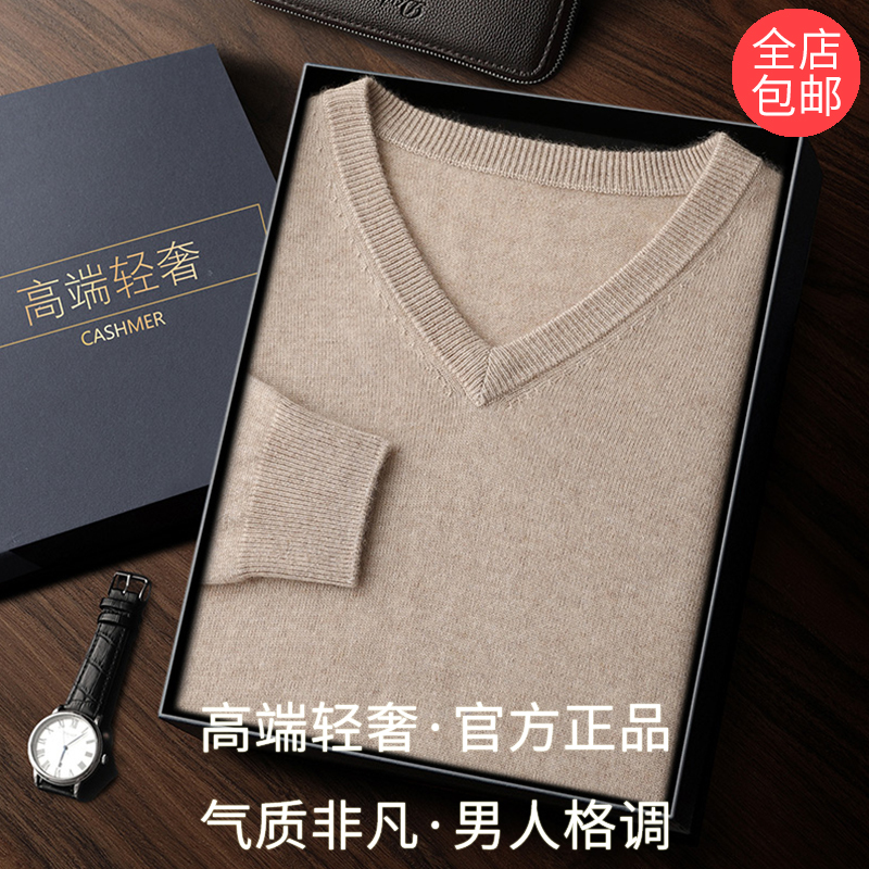 高端轻奢风V领羊绒衫男士套头
